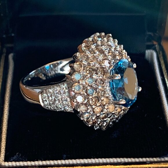 3.25 ct London Blue Topaz 2.15 ctw Diamond Huge 14K Gold Ring Sz 7 New Old Stock - Picture 4 of 9
